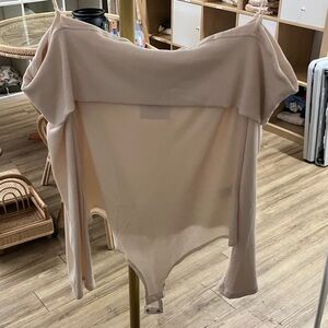 Le Lis Beige Off-Shoulder Long Sleeve Bodysuit